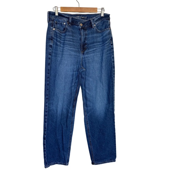 American Eagle Jeans Women 10 Blue Super High-Rise Baggy Straight Denim Preppy - Picture 1 of 10